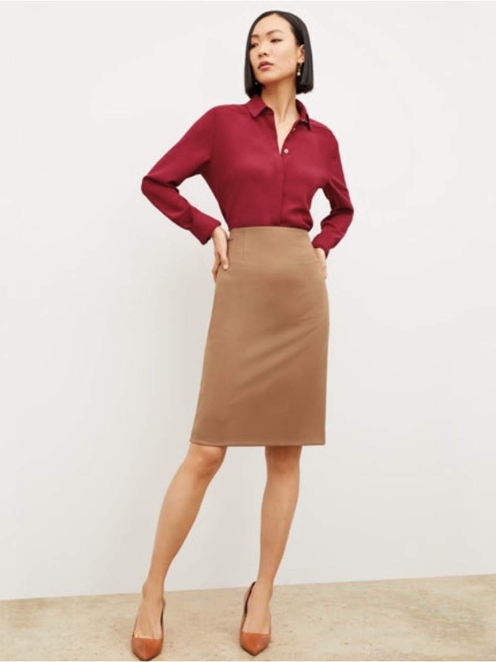 M.M. Lafleur Lagarde Shirt Button Front Blouse Size 6 Eco Soft Wave Burgundy